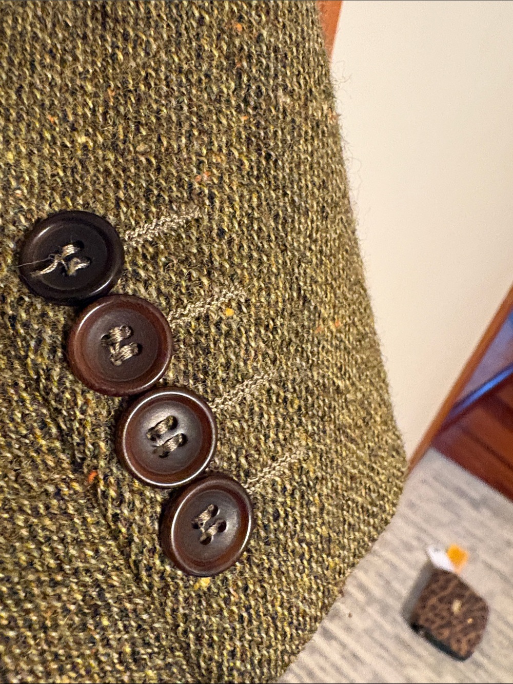 Vintage Barneys New York Tweed Blazer Olive Green 100% Wool made in Italy - Picture 6 of 9